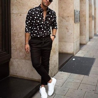 Chemise à manches longues á pois noire et blanche Dolce & Gabbana