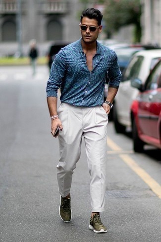 Chemise à manches longues imprimée bleue Dolce & Gabbana