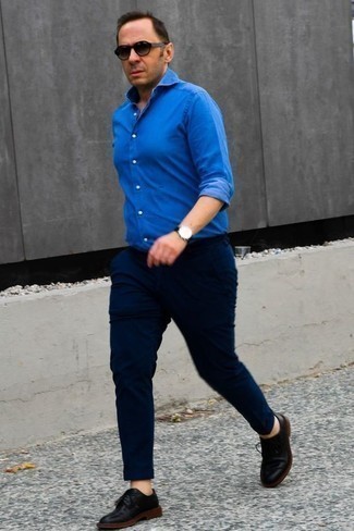 Chemise à manches longues en chambray bleue Canali