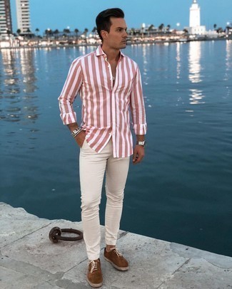 Chemise à manches longues à rayures verticales blanc et rose Polo Ralph Lauren