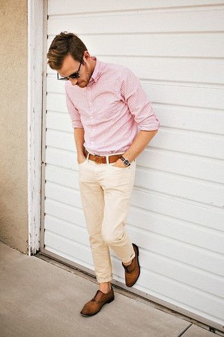 Chemise à manches longues à rayures verticales rose Comme des Garcons