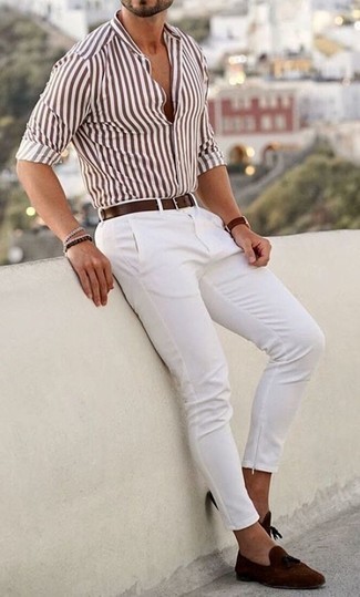 Chemise à manches longues à rayures verticales blanche Maison Martin Margiela