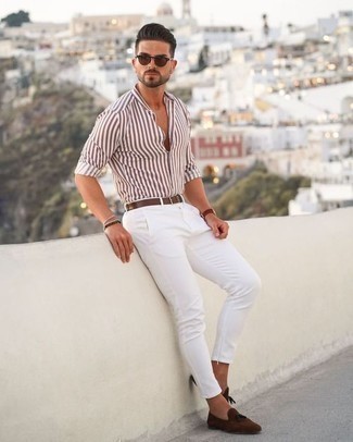 Chemise à manches longues à rayures verticales blanc et rouge Alessandro Gherardi