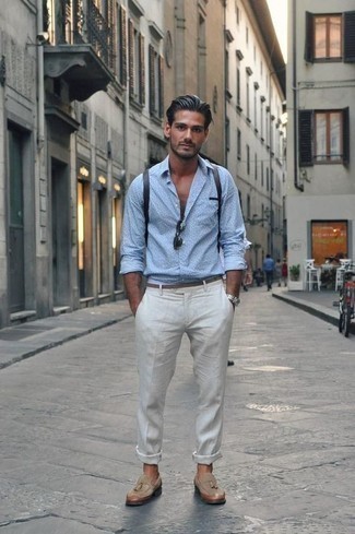 Chemise à manches longues imprimée bleu clair Giorgio Armani