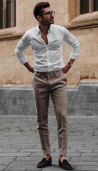 Pantalon chino en laine marron clair Solid Homme