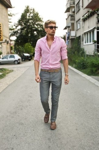Chemise à manches longues à rayures verticales rose Raf Simons