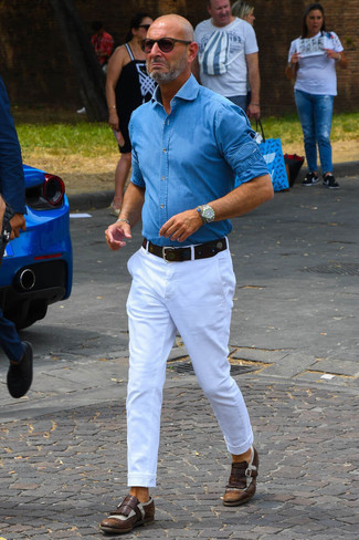 Chemise à manches longues en chambray bleue Alexander McQueen