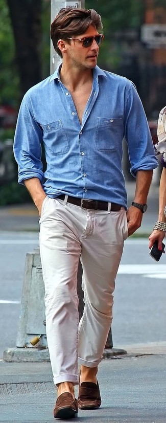 Chemise à manches longues en chambray bleu clair Sandro Paris