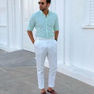 Chemise à manches longues à rayures verticales blanc et vert Polo Ralph Lauren