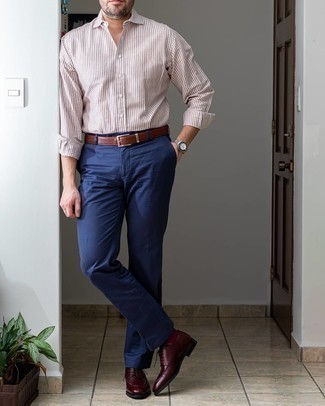 Chemise à manches longues à rayures verticales marron Jan Jan Van Essche