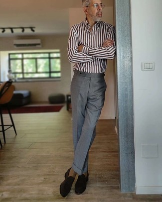 Chemise à manches longues à rayures verticales marron Paul Smith