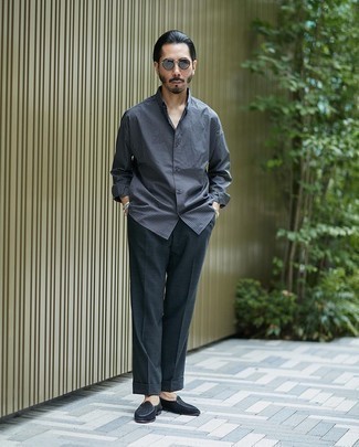 Chemise à manches longues en vichy gris foncé Calvin Klein