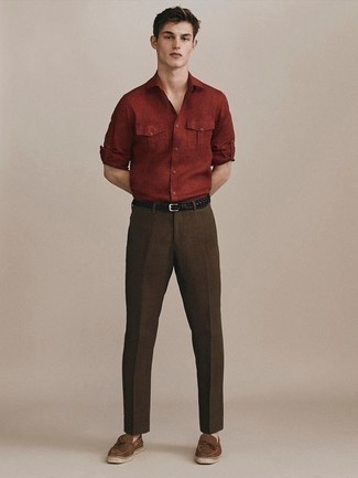 Chemise à manches longues rouge Gianni Ferrucci