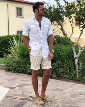 Short à rayures verticales blanc Massimo Alba