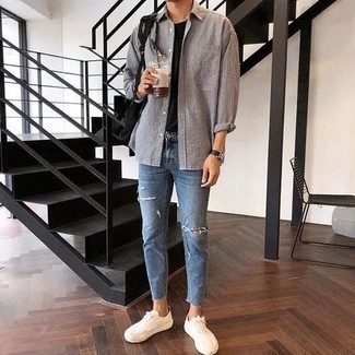Chemise à manches longues à rayures verticales grise Kiko Kostadinov