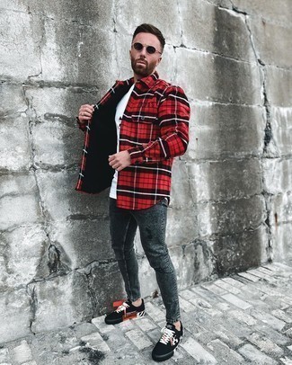 Chemise à manches longues en flanelle écossaise rouge Gucci