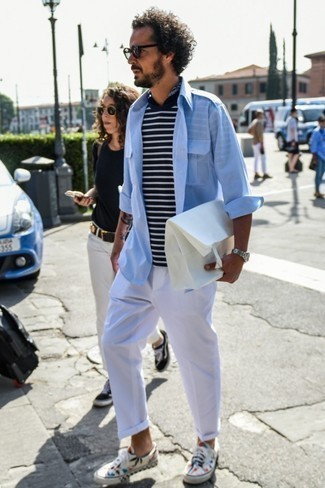T-shirt à col rond à rayures horizontales bleu marine et blanc Yohji Yamamoto