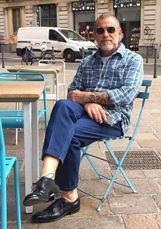 Chemise à manches longues écossaise bleue Brunello Cucinelli