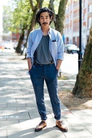 Chemise à manches longues à rayures verticales bleu clair Ann Demeulemeester
