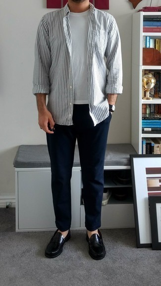 Chemise à manches longues à rayures verticales blanche Neil Barrett