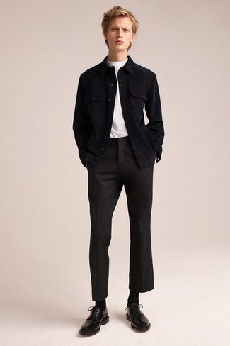 Chemise à manches longues en velours côtelé noire Wooyoungmi
