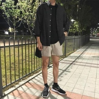 Chemise à manches longues à rayures verticales noire Izzue
