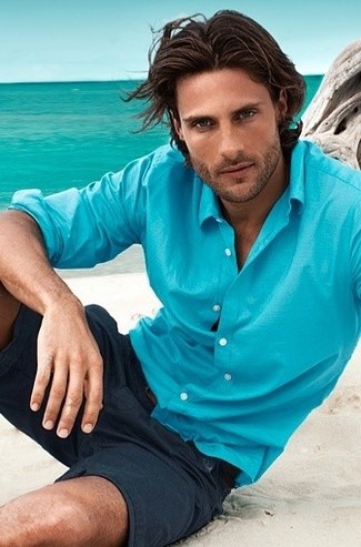 Chemise à manches longues turquoise Casamoda