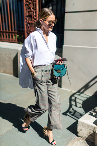Pantalon large à carreaux gris MSGM