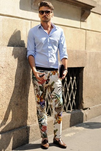 Pantalon à fleurs blanc Alexander McQueen