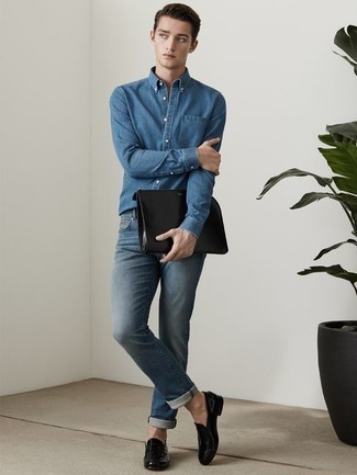 Chemise en jean bleue Armani Jeans
