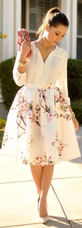 Jupe évasée à fleurs blanche Dolce & Gabbana