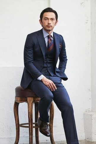 Cravate à rayures horizontales rouge et bleu marine Salvatore Ferragamo