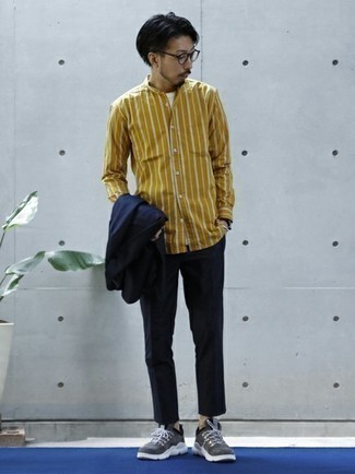 Chemise à manches longues à rayures verticales jaune BLUEMARBLE
