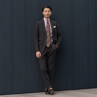 Cravate à rayures horizontales marron Gucci