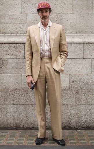 Chemise à manches courtes à rayures verticales beige AMI Alexandre Mattiussi