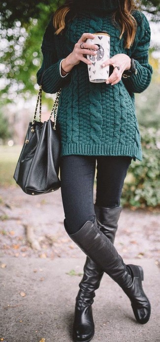 Comment porter un pull à col roulé vert foncé