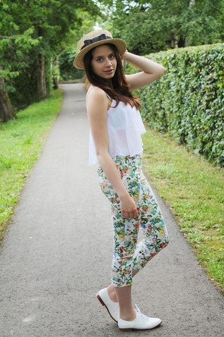 Pantalon slim à fleurs blanc et vert Dolce & Gabbana
