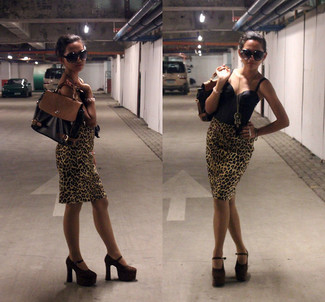 Jupe crayon imprimée léopard marron Dolce & Gabbana