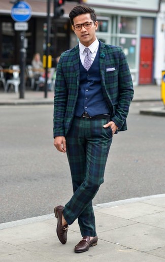 Pantalon de costume écossais bleu marine et vert Beams