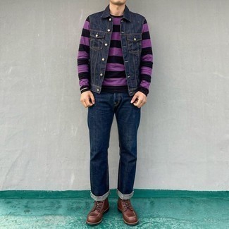 T-shirt à manche longue à rayures horizontales violet Clot