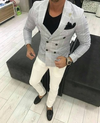 Comment porter une veste à carreaux grise en été