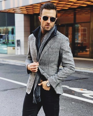 Comment porter un blazer en laine écossais gris