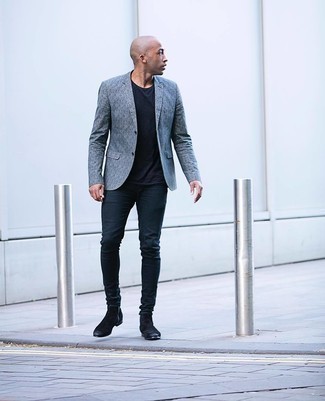 Comment porter une veste imprimée grise