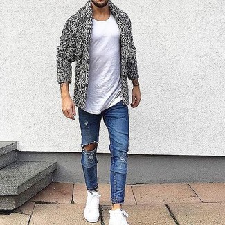 Comment porter un cardigan à col châle gris