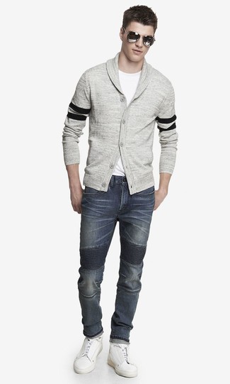 Comment porter un cardigan à col châle gris