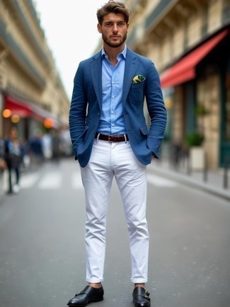 Comment porter une chemise de ville bleu clair avec un blazer bleu