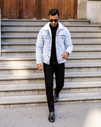 Comment porter une veste bleu clair quand il fait frais