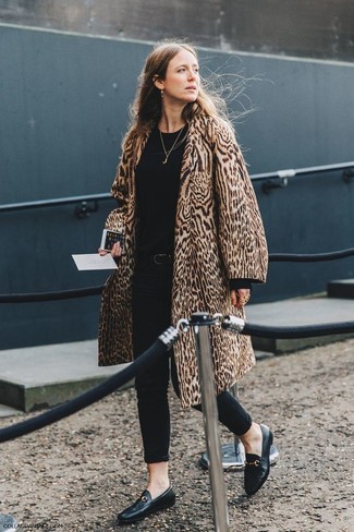 Manteau de fourrure imprimé léopard marron clair Parka London
