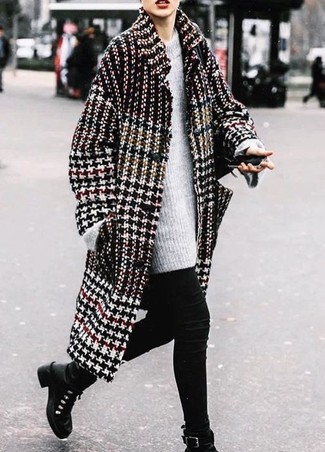 Manteau en pied-de-poule noir et blanc Just Female
