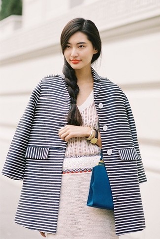 Manteau à rayures horizontales bleu marine et blanc MACKINTOSH